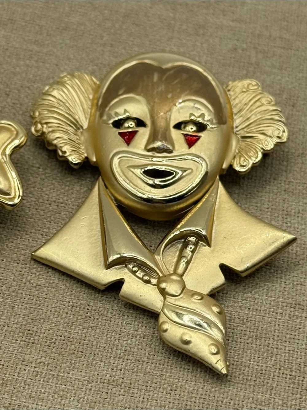 Set of two Gold Clown Face Pin Brooches - Pair